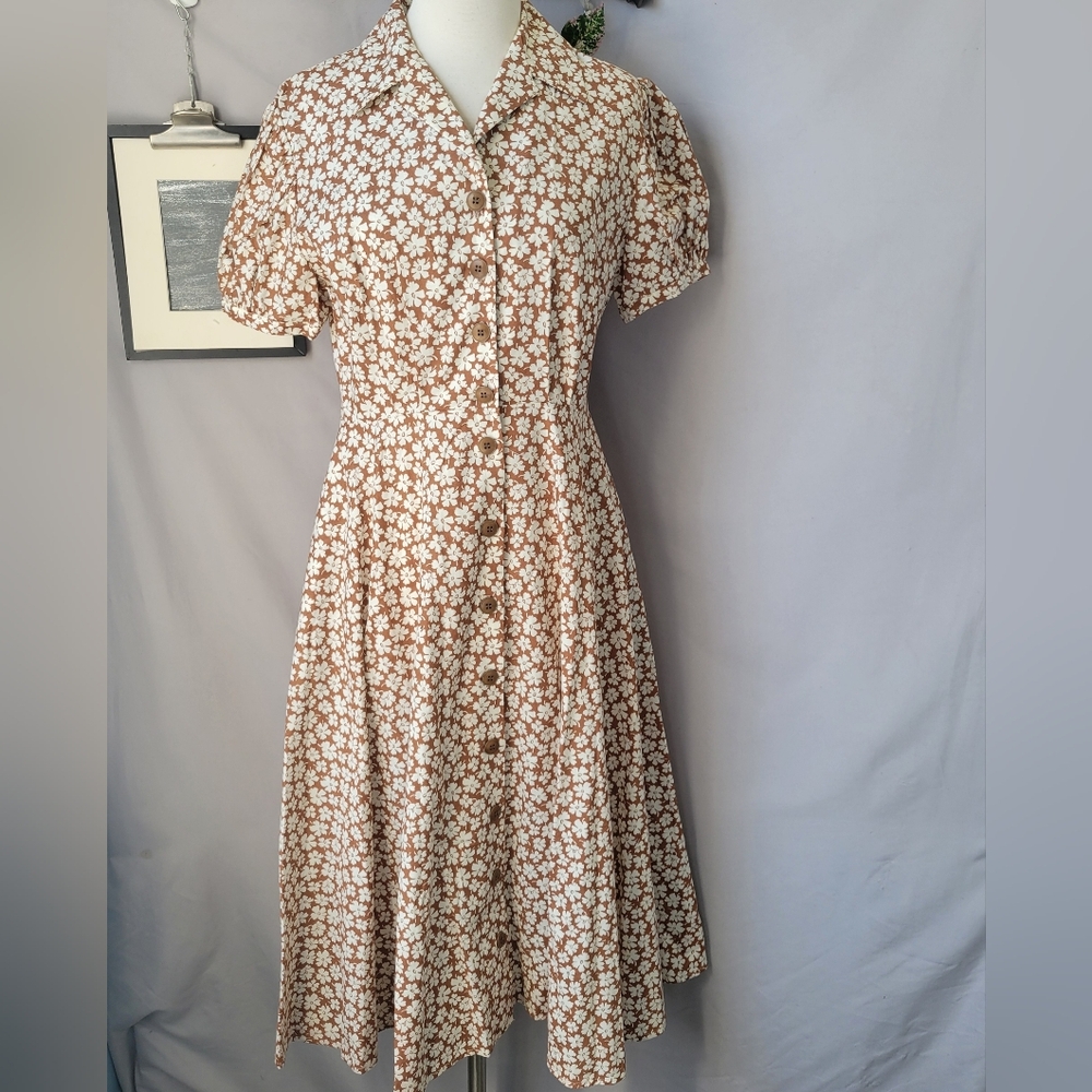 Clotilde New York Floral Midi Puff Sleeve Shirt Dress 8